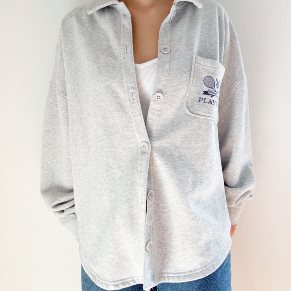 Playboy pacsun gray sweatshirt button down shirt jacket Shacket oversized sz S